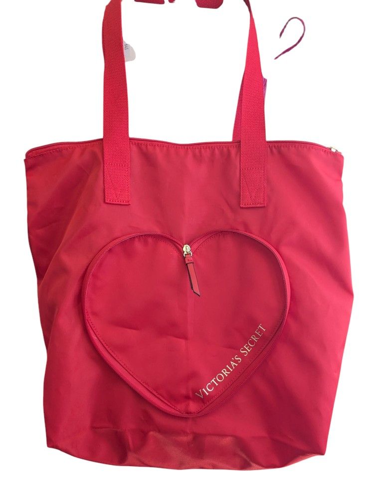 Victoria Secret Valentines Day Red Packable Tote Overnight Weekend Bag NWOT