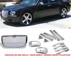 Fits 05-10 Chrysler 300 Front Grille + Door Handle + Mirror Cover + Pillar Post