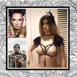 NEW 3PC: BLACK FEATHER BRA HARNESS CAGE COVER