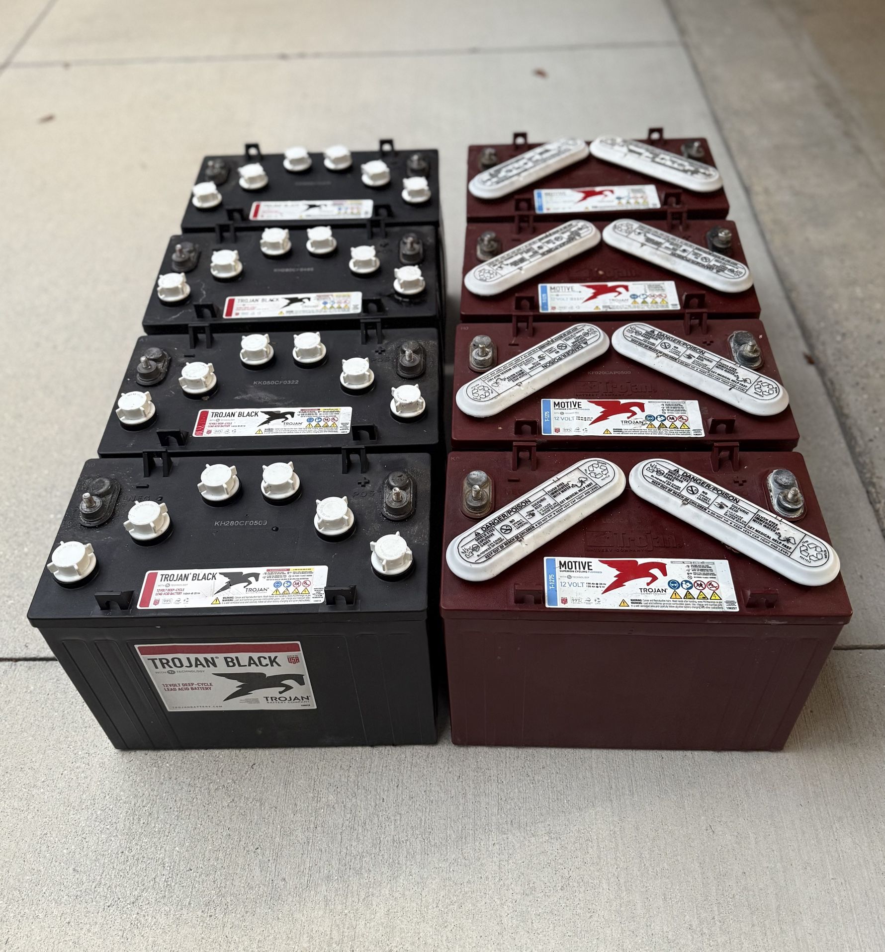 (4) Trojan T1275 12Volt 150Ah DeepCycle batteries & (4) Trojan Black 12Volt Deep Cycle Batteries