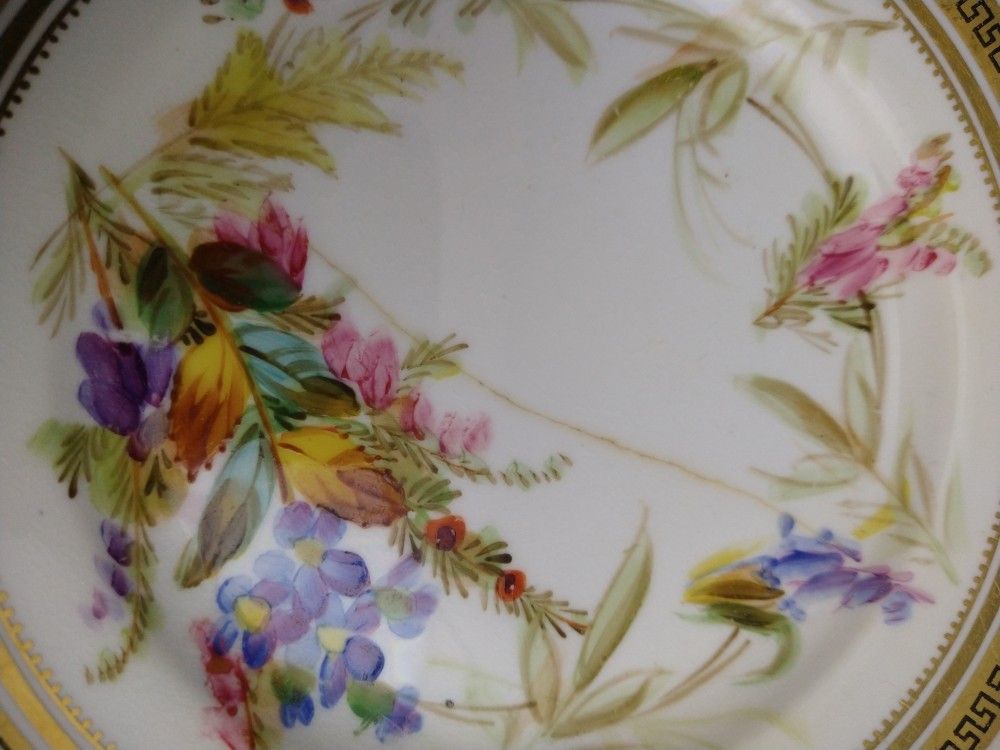 Antique Porcelain Gold Rim Floral 2 Tea Cups 3 Saucers 4 Plates Antiques