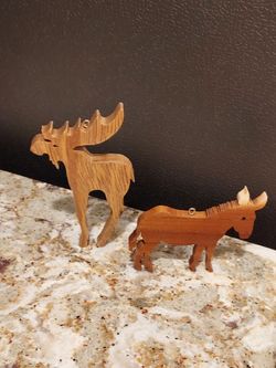 2 Wooden Ornaments a Donkey & a Moose $3 for Both