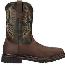 NEW Men  Size 7.5, 8  9 Or 9.5 11.5 W Or 11.5 Wide Or  12 Or 13 W Ariat Sierra Square Steel Toe Work Boot - Safety Color: Dark Brown/ Pine Green