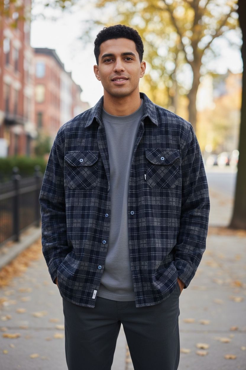 Soul Plaid Corduroy Shirt Mens Size Large Long Sleeve Button Up