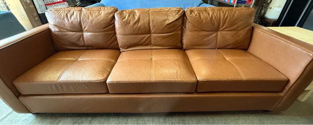 Caramel Brown Leather 3-Seat Sofa