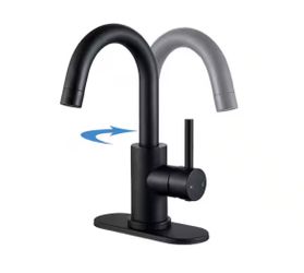 Single Handle Single Hole Vessel Sink Faucet Deck Mount Bathroom Lavatory With Pop Up Drain Supply Hose in Matte Black
