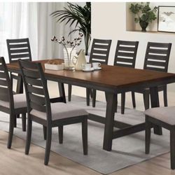 Dining Set 9pcs Color Antique Grey With top walnut