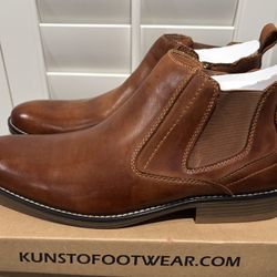 New Kunsto Genuine Leather Cognac Zip-Up Ankle Boots (Men's Size 12) - $45