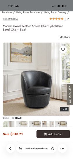 Modern Swivel Leather Accent Chair Upholstered Barrel Chair - Black