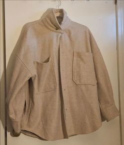 Women's Neutral Beige Oversized Wool-Blend Button Jacket (L)