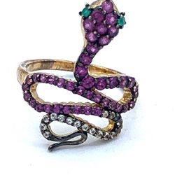 925 sterling silver statement snake rhodolite garnet ring SZ -7