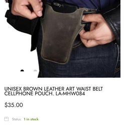 UNISEX BROWN LEATHER ART WAIST BELT CELLPHONE POUCH. LA-084 