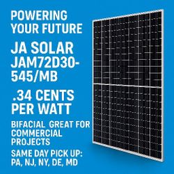 JA SOLAR 545W BIFACIAL $.34 PER WATT