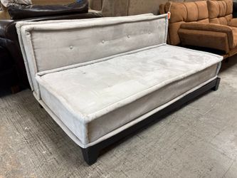 POTTERY BARN TEEN Cushy Light Grey Armless Sofa w/ Black Wood Base