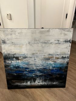 Large Abstract Canvas Painting Blue Black White
