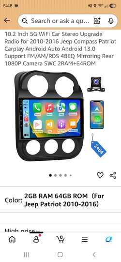 10.2 Inch Android 13.0 Car Stereo for 2010-2016 Jeep Compass Patriot