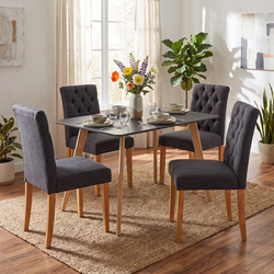 Homy Casa ROOKIE S+LUCETTA 5-Piece Dining Set, 43.3-Inch Black Table with Beech Legs and 4 Upholstered Chairs Open Box