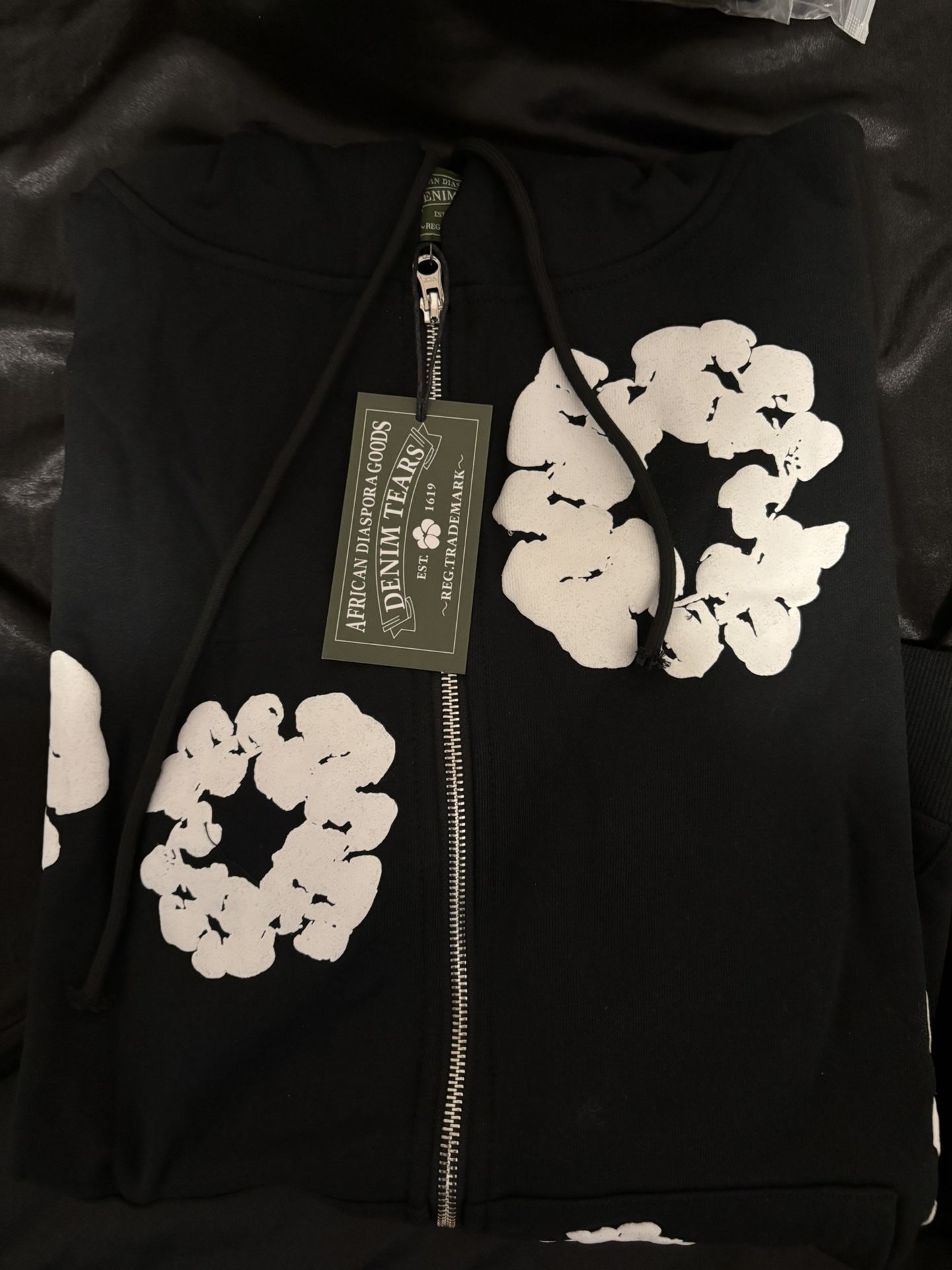 Black Denim Tear Zip Up