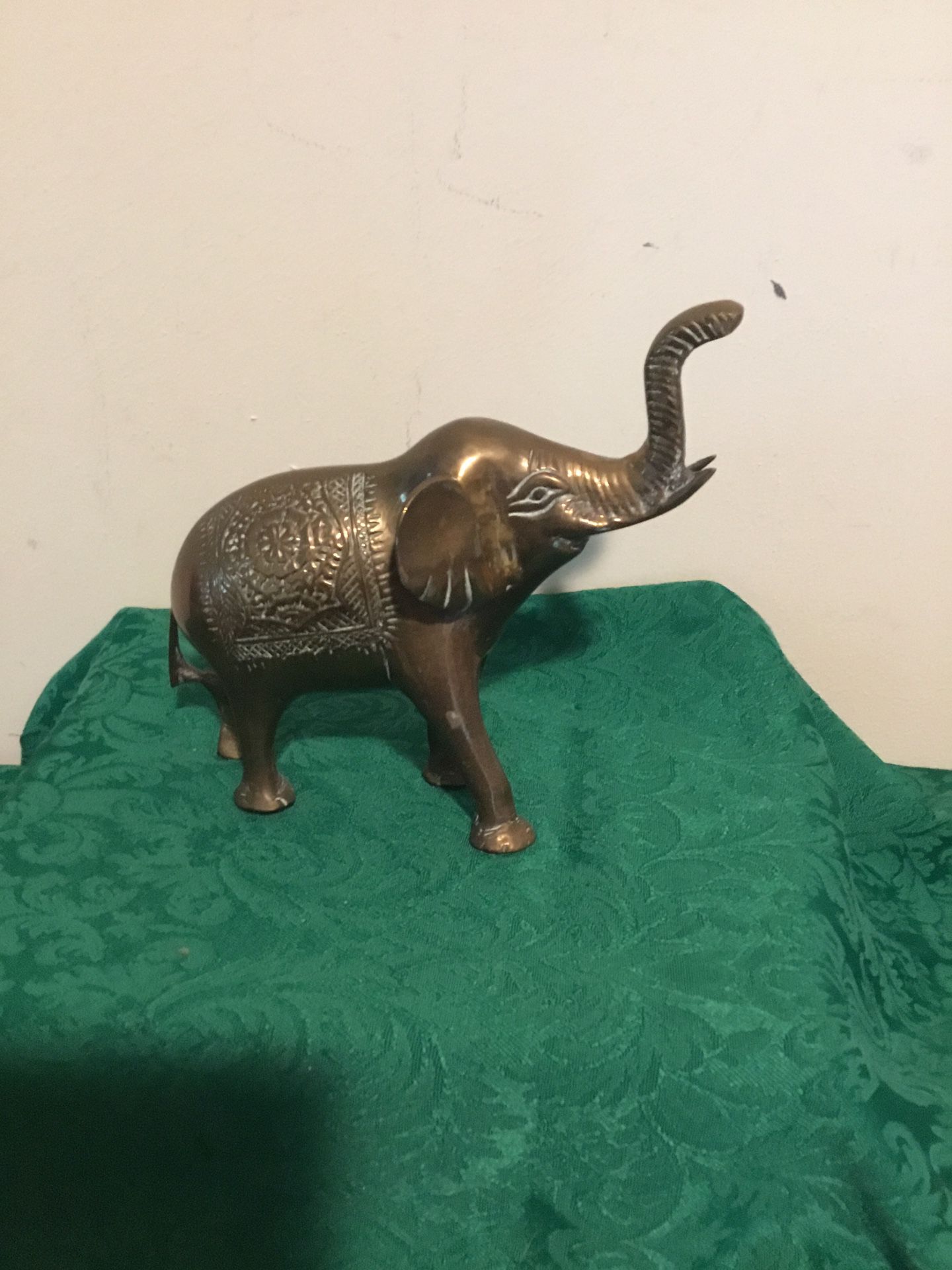 Vintage brass elephant figurine with trunk up embossed 6 inches good luck India
