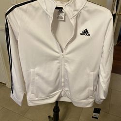 NWT Boy’s White Adidas Full Zip Tricot Jacket Size XLarge 14/16