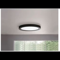 Home Decorators Calloway 15 in. Matte Black Selectable LED Flush Mount Light