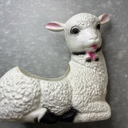vintage BLOW MOLD LAMB Plastic Planter Flower Pot Sheep Easter Christmas