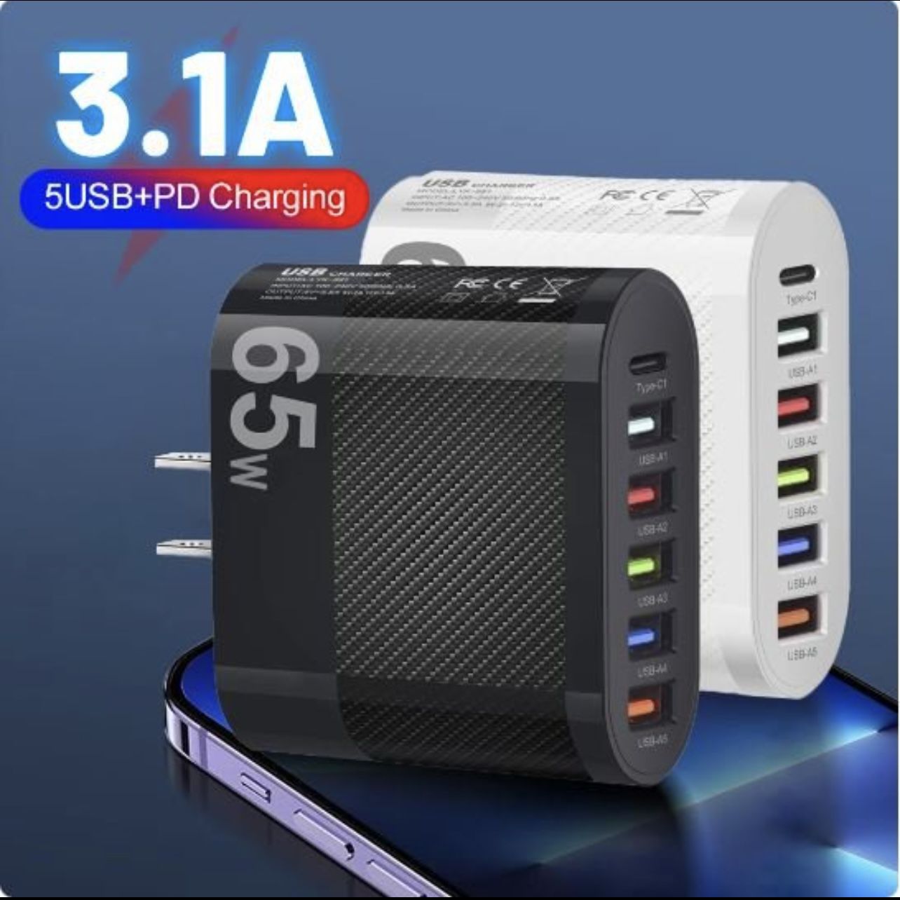 Iphone/Samsung fast charger 65W 5 Port *NEW*