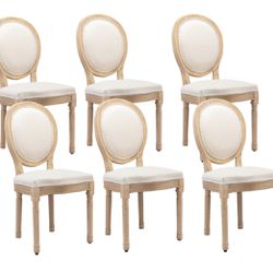 French Dining Chairs Set of 6, Farmhouse Retro Dining Kitchen Chairs,Vintage Fabric Dining Chairs with Round Backrest (Spring+Sponge Cushion)