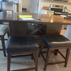 Wooden Dining Table With 4 Stools