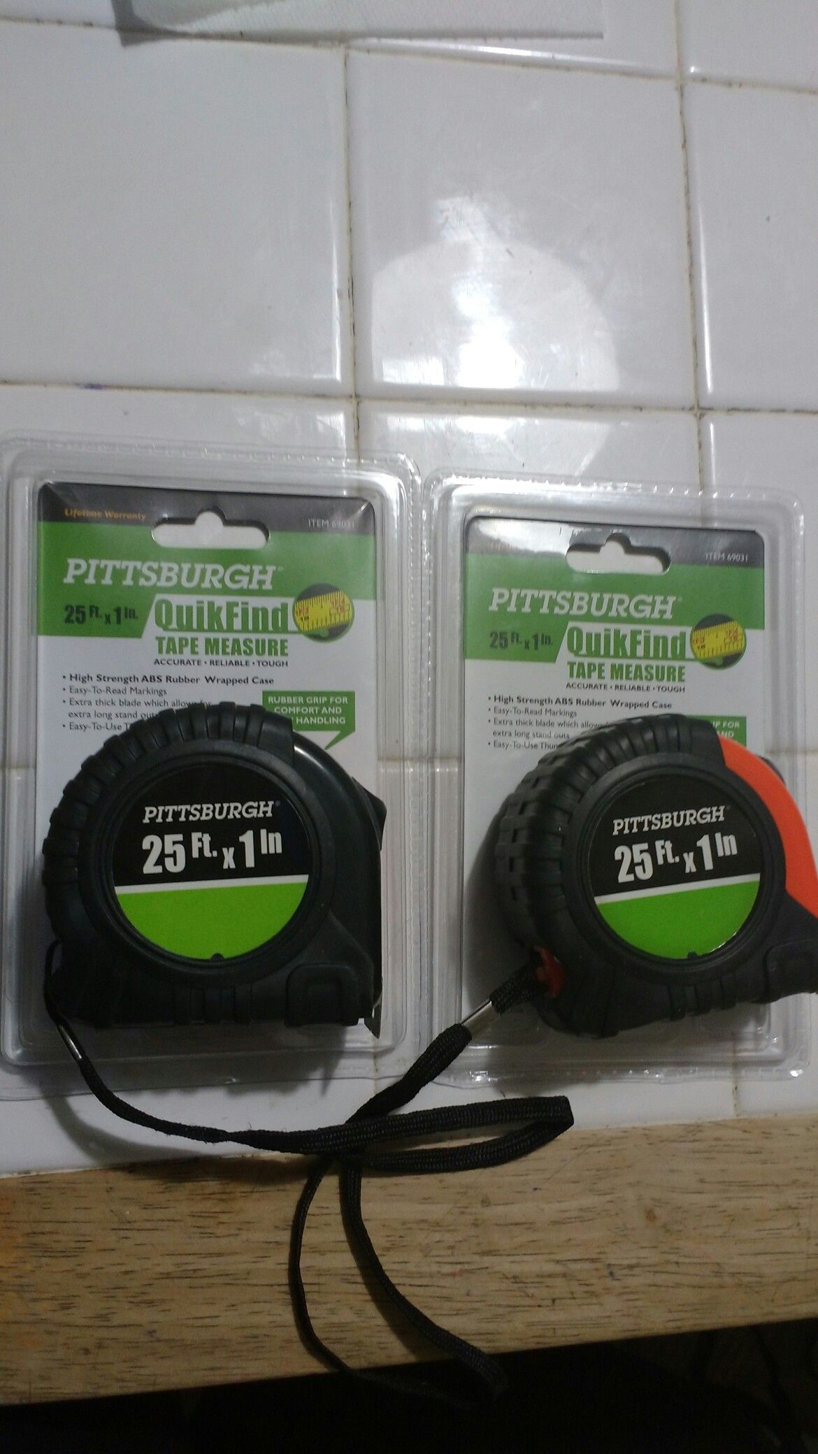 Two Pittsburgh 25ftx1in Tape Measure High Strength ABS rubber wrapped case.