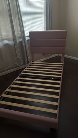 Pink twin bed frame and memory foam mattress