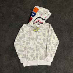 Bape White Double Hooded Full Zip Up Hoodie