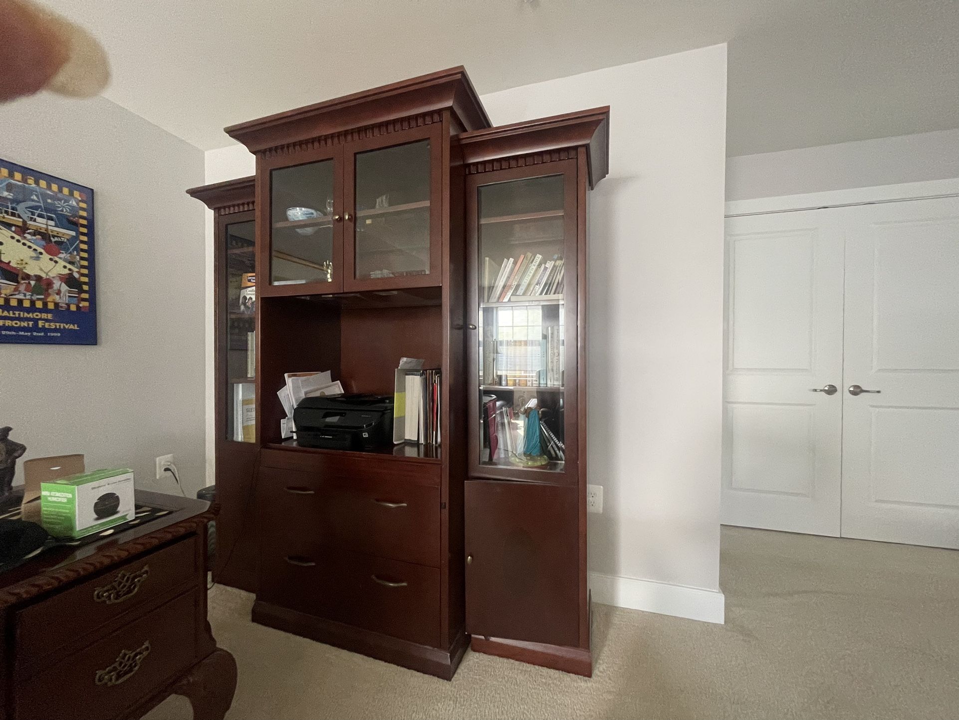 Mahogany Desk And Companion Curio File Cabinet And Storage