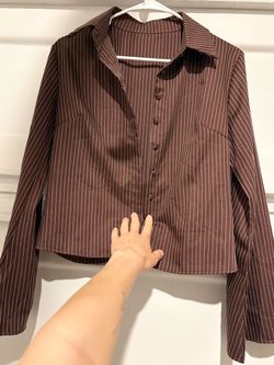 Brown Pinstripe Button-Up Shirt small female