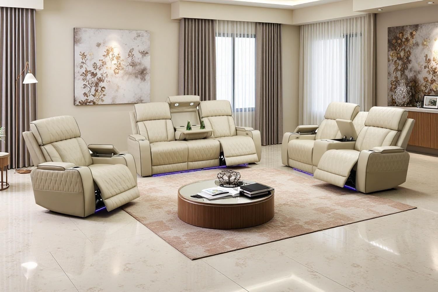 New Beige Power Reclining 3-Pc Set — Sofa • Loveseat • Chair