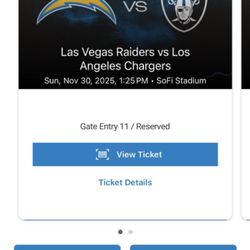 Los Angeles Charges vs Las Vegas Raiders game at SoFi Stadium - Sec 122, Row 4, Seats 15 & 16 - Nov 30.