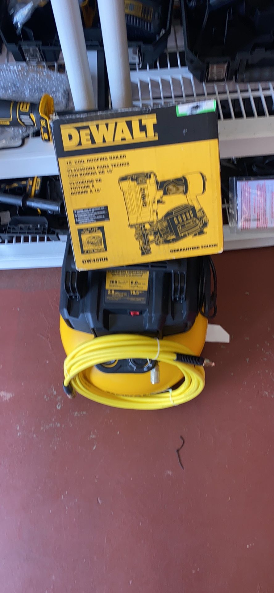 Compressor Performance 6 Gallon 165 PSI DEWALT Pneumatic 15° Coil Roofing Nailer