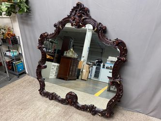 UNION CITY Rococo Renewal Style Ornate Cherry Stained Mirror w/ Gold Accents