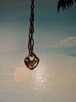 Gold Chain Necklace with Heart Lock Pendant