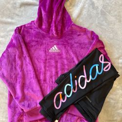 Girls Adidas Velour Hoodies With Matching Leggings Black Or Hot Pink