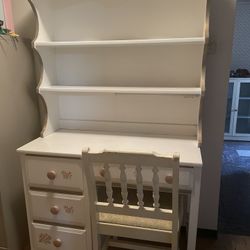 Vintage Child’s Desk And Shelves With Chair