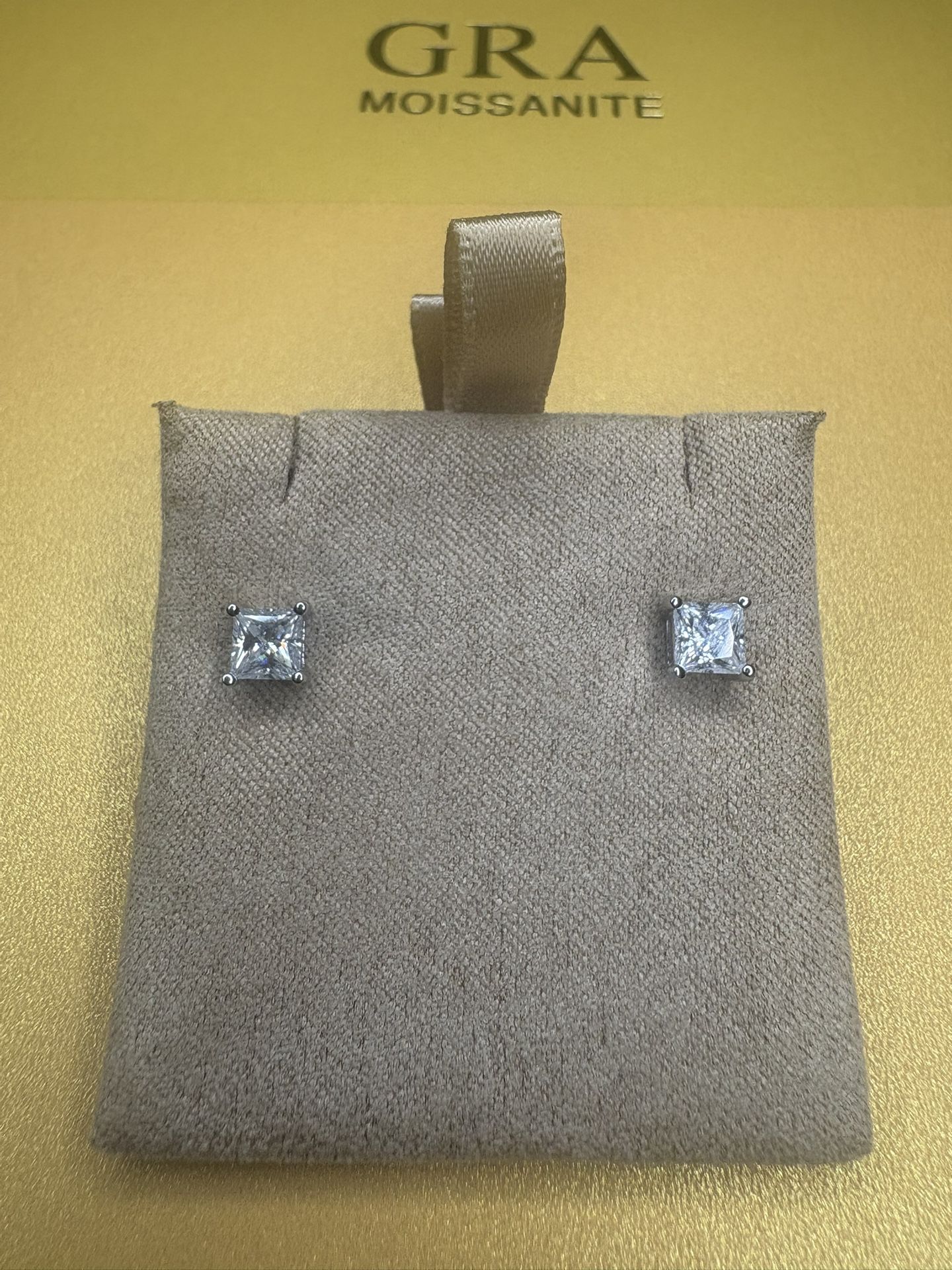 Moissanite Square Princess Cut Earrings – 4.5mm 1.2ct Total, S925 Silver, GRA Certified VVS1