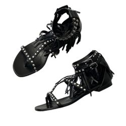 Saint Laurent Women’s Nu Pieds Fringe & Studded Sandals size 36 Black
