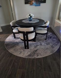 Round Rug 6ft Washable Rug - Black Grey
