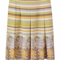 Cotton blend A-line skirt, Talbots, striped with floral border print, Size 12