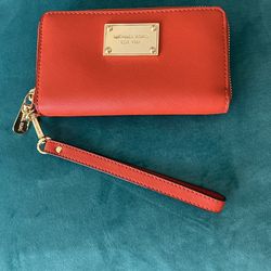 Michael Kors Burnt Orange Phone And Card Wallet 