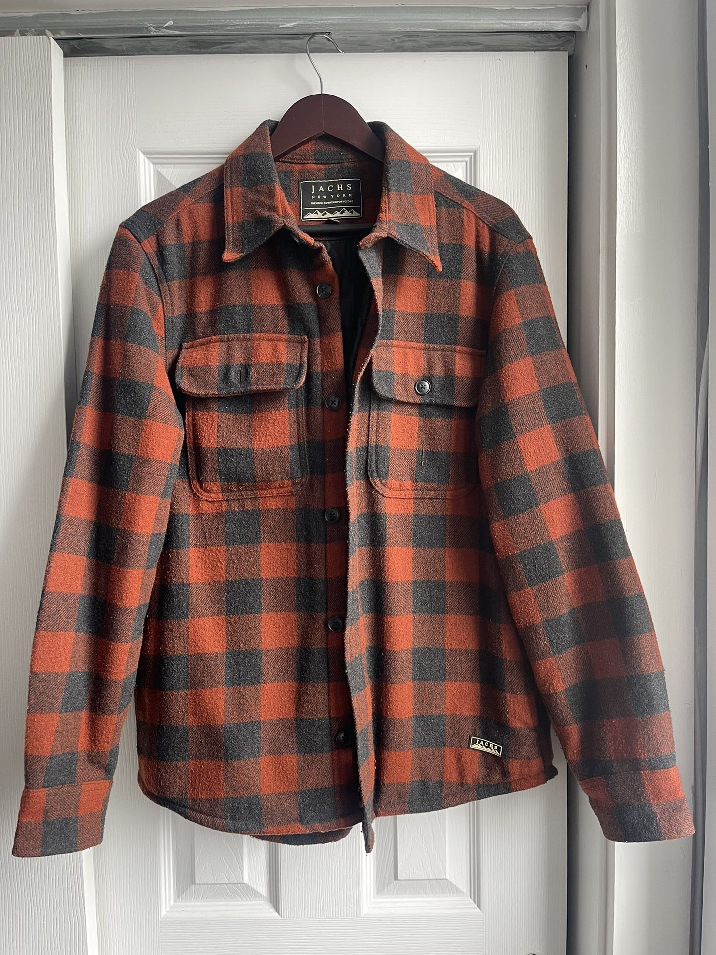 JACHS - NEW YORK | Men’s Red Flannel Jacket Quilted Lined - Medium 