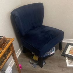 2 Blue Faux Velvet Chairs With Studs