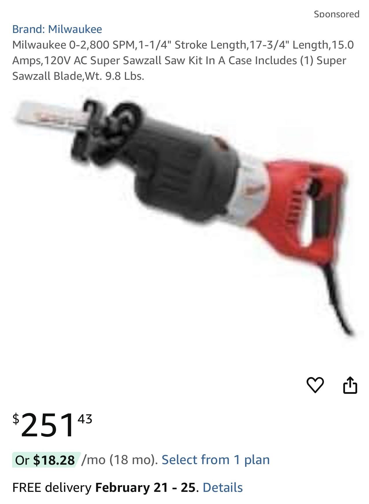 Milwaukee Super Sawzall Orbital Sawzall