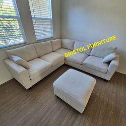 🎪 Sectional Sofa With Ottoman, Ivory Corduroy, New in the Box.